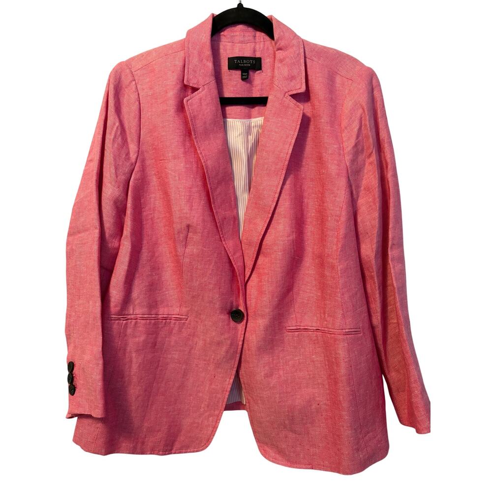 Talbots Classic Linen Blazer Pink Single Button Long Sleeve Sz 14W